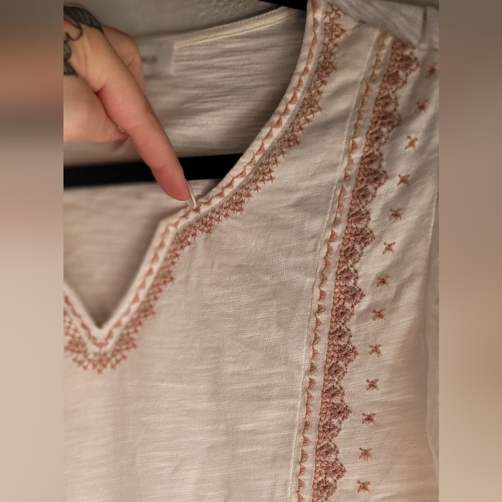 Notch Neck, Embroidered Boho Blouse